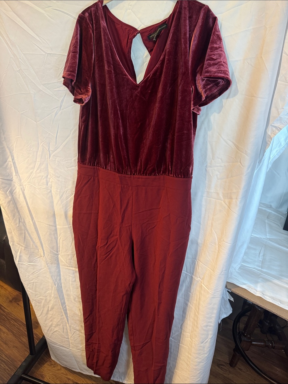 White House Black Market Velvet Top Jumpsuit in Burgundy